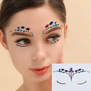Custom Festival Party Jewelry Sticker Rainbow Rhinestone Crystal Face Stickers Face Eye Jewels Gemstone for Children Adult