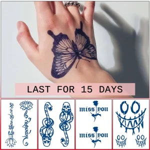 Custom Gardenia Blue Cool Tattoo Last 15 Days Semi Permanent Temporary Juice Tattoo Stickers for Hands Fingers