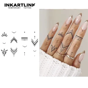 Custom Geometric Finger Tattoo Sticker Minimalist Line V-Shape Dot Art Herbal 15 Days Semi-permanent Body Art