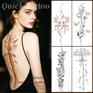 Custom Geometric Intricate Symmetrical Red Abstract Totem Mandala Back Non toxic Temporary Tattoo Stickers for Women Sexy Art
