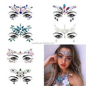 Custom Glitter Unique Women Face Eye Body Rhinestones Crystal Eyebrow Stickers Tattoo Temporary for Festival Party