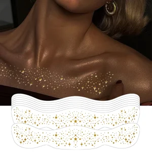 Custom Gold Foil Collarbone Temporary Tattoo Waterproof Long Lasting Metallic Body Art Sticker for Women Elegant Design