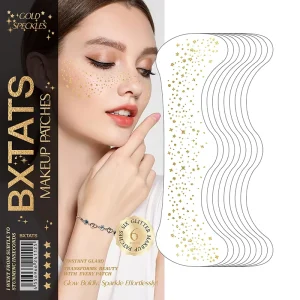 Custom Gold Glitter Freckle Face Tattoo Temporary Tattoos with Sparkling Gold Glitter in Customizable Envelope Packaging