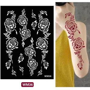 Custom Good Quality Flower Pattern Finger Henna Tattoo Stencil Stickers