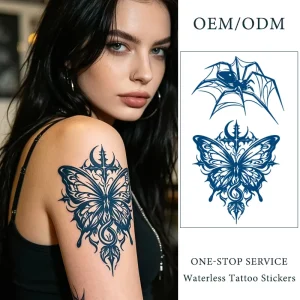 Custom Gothic Butterfly Spider Web Non reflective Jagua Fruit Juice Non toxic Waterless Tattoo Stickers for Women Shoulder Art