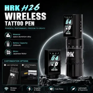 Custom HRK H26 Wireless Tattoo Pen Machine Memory Function Adjustable Stroke 2300mAh Tattoo Cartridge Needles Pen Gun Machine
