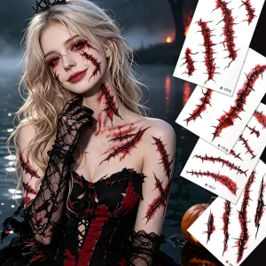 Custom Halloween Gothic Princess Realistic Claw Mark Bloody Slash Scar Wound Non toxic Cosplay Party Temporary Tattoo Stickers