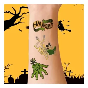 Custom Halloween Hand Tattoo Sticker Stencil, Green Waterproof Gold Red