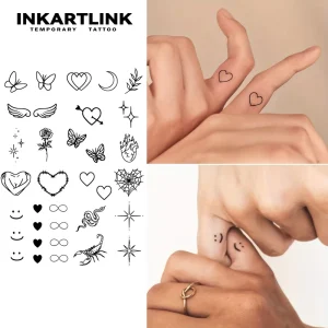 Custom Heart Finger Tattoo Sticker Butterfly Angel Wing Scorpion Herbal 15 Days Semi-permanent Body Art Couple Gift