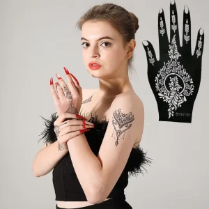 Custom Henna Stencils Temporary Tattoo Reusable Black Waterproof DIY One Hand India Henna Mehndi Fake Tattoo Stickers