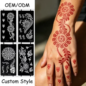 Custom Henna Tattoo Stencil Private Label Mehndi Template Arabic Indian Style Body Art Hollow Sticker OEM ODM Bulk
