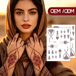 Custom Henna Tattoo Sticker Private Label Maroon Mehndi Waterproof Long Lasting Arabian Style Body Art for Wedding