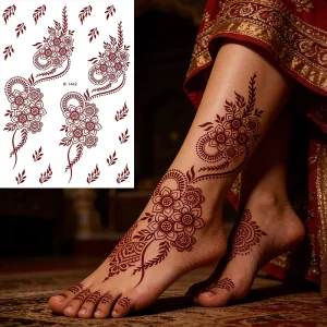 Custom High Quality Red Brown Temporary Henna Tattoo Stickers Waterproof Mehndi Temporary Body Art for Hand