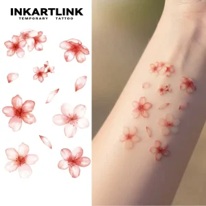 Custom High Quality Water Transfer Printing Waterproof Temporary Tattoo Stickers with Pink Floral Effects