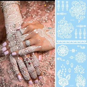 Custom High Quality Women Girls Brown Red Indian Sexy Henna Temporary Waterproof Paper Tattoo Stickers Full Hand Finger