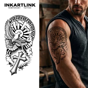 Custom Holy Dove Cross Body Art Waterproof Long Lasting 1 2 Weeks Semi Permanent Tattoo Sticker Jagua Ink