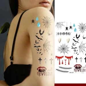 Custom Horror Big Mouth Face Spider Pumpkin Makeup Halloween Temporary Tattoo Sticker Non Toxic Eco Friendly 5 7 Days Durability