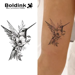 Custom Hummingbird Flower Arm Body Art Waterproof Long Lasting 2 Weeks Jagua Juice Ink Semi Permanent Tattoo