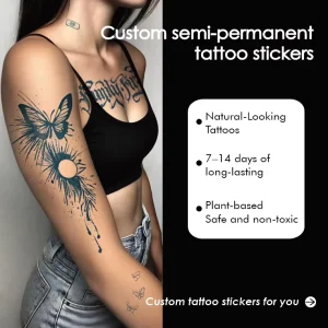Custom Jagua Tattoo 2 Week Plant Based Ink Semi-Permanent Tattoo Stickers Body Art Natural & Safe Paper Material White Color