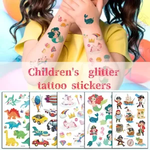 Custom Kids Face Hand Arm Decorative Glitter Tattoo Sticker Waterproof Cartoon Mermaid Series Temporary Tattoo CMYK Paper
