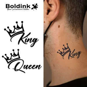 Custom King Queen Crown Neck Body Art Waterproof Long Lasting 2 Weeks Jagua Juice Ink Semi Permanent Tattoo