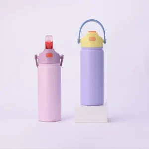 Custom Korean Design 900ml Insulated Stainless Steel Sports Bottle Silicone Straw Carry Handle Wide Mouth Camping Cup