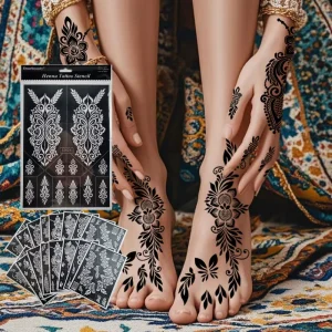 Custom Large Size Made Mehndi Hand Stickers PVC Body Art Henna Tattoo Sticker Foot Henna Stencils Sticker
