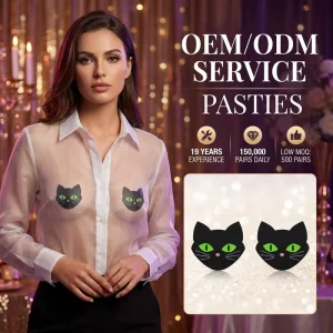 Custom Logo Black Cat Nipple Cover Glow in the Dark Eyes Private Label OEM ODM Manufacturer Branded Breast Petals