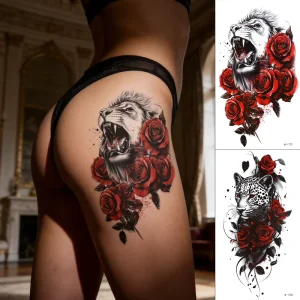 Custom Logo CMYK Inks Colored Temporary Full Arm Tattoo Sticker Waterproof Indian White Animal Design Body Art Rose Tattoos