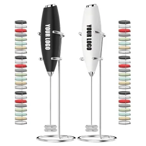 Custom Logo Handheld Electric Blender Milk Foam Maker Replaceable Stir Heads Stainless Steel Coffee Frother Blenders for Kitchen