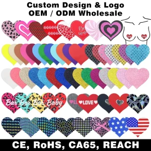 Custom Logo Heart Shape Nipple Covers Private Label Manufacturer Bulk OEM ODM Design Factory Printed Breast Pasties