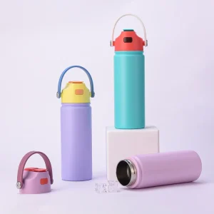Custom Logo Korean 18/8 Stainless Steel Vacuum Insulated Straw Bottle Rubber Bottom Wide Mouth Camping Sports Water Bottle