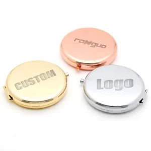 Custom Logo Metal Makeup Mirror, Elegant Round Design, Promotional & Corporate Gift