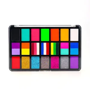 Custom Logo Neon Split Cake Rainbow Glitter Face Paint Palette Water Activated Heavy Metal Free Easy Wash Off High Pigment