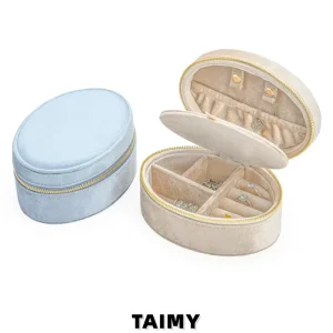 Custom Logo New Oval Zipper Velvet Jewelry Box With Dividers Multi Compartment Jewelry Storage Case for Rings Earrings