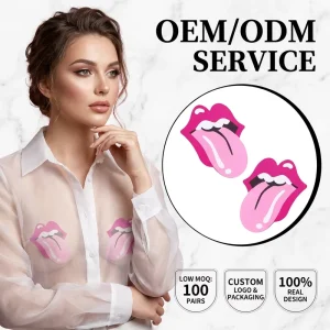 Custom Logo Pink Lip Pasties Symmetrical Tongue Out Shape OEM ODM Professional Manufacturer Private Label Breast Petals