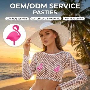 Custom Logo Satin Flamingo Pasties Nipple Covers Private Label OEM ODM Manufacturer Breast Petals Bulk Supply