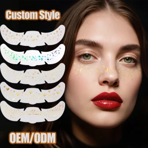 Custom Logo Sparkle Golden Shiny Laser Foil Stamping Freckles Tattoo Stickers For Temporary Face Makeup Paper Design