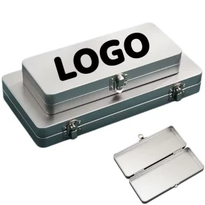 Custom Logo Tinplate Storage Box with Lid Portable Flip Top Metal Rectangular Box for Bills Cosmetics Office Supplies
