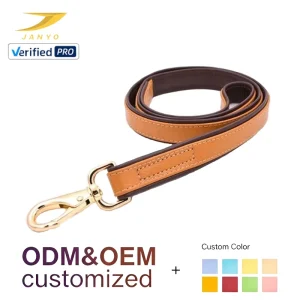 Custom Logo Two Tone Double Layer Hand Stitched Genuine Leather Dog Walking Leash Gold Swivel Hook Full Grain Cowhide Pet Lead