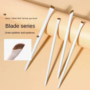 Custom Logo Wooden Handle White Ultra Fine Thin Flat Angled Eye Liner Eyeliner Brow Eyebrow Brush