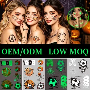 Custom Luminous Temporary Tattoo Stickers Glow in the Dark Waterproof Fake Tattoos Halloween Sports Party Decoration