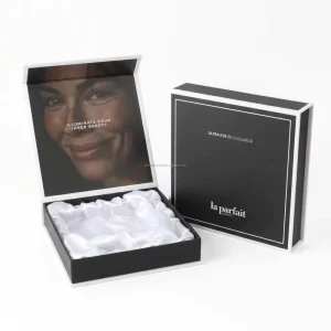 Custom Luxury Magnetic Rigid Gift Box With Satin Silk Lining Cosmetic Packaging Box for Facial Mask Fragrance and Skincare Oil