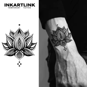 Custom Mandala Lotus Flower Herbal Tattoo Sticker Waterproof Long Lasting 15 Days Semi Permanent Body Art for Arm Wrist Women Men