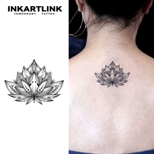 Custom Mandala Lotus Herbal Tattoo Sticker Waterproof Long Lasting 15 Days Semi permanent Body Art for Back Neck Women