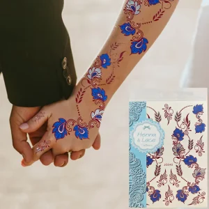 Custom Maroon Brown Henna Temporary Tattoo Stickers Lace Pattern TattoosSexy Mandala Flower Silver and Blue Henna Sticker