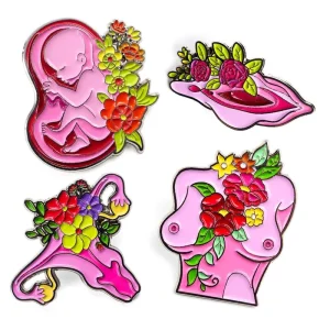 Custom Medical Anatomy Enamel Pin Floral Uterus Womb Fetus Zinc Alloy Plated Badge Pink Female Body for