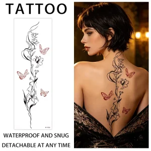 Custom Minimalist Butterfly Floral Vine Spine Back Non-toxic Temporary Tattoo Stickers For Women
