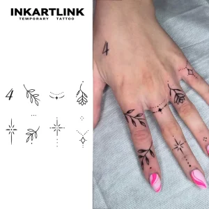 Custom Minimalist Leaf Floral Herbal Tattoo Sticker Waterproof Long Lasting 15 Days Semi permanent Body Art for Finger Hand