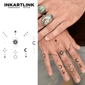 Custom Minimalist Sun Moon Star Herbal Tattoo Sticker Waterproof Long Lasting 15 Days Semi permanent Body Art for Finger Hand